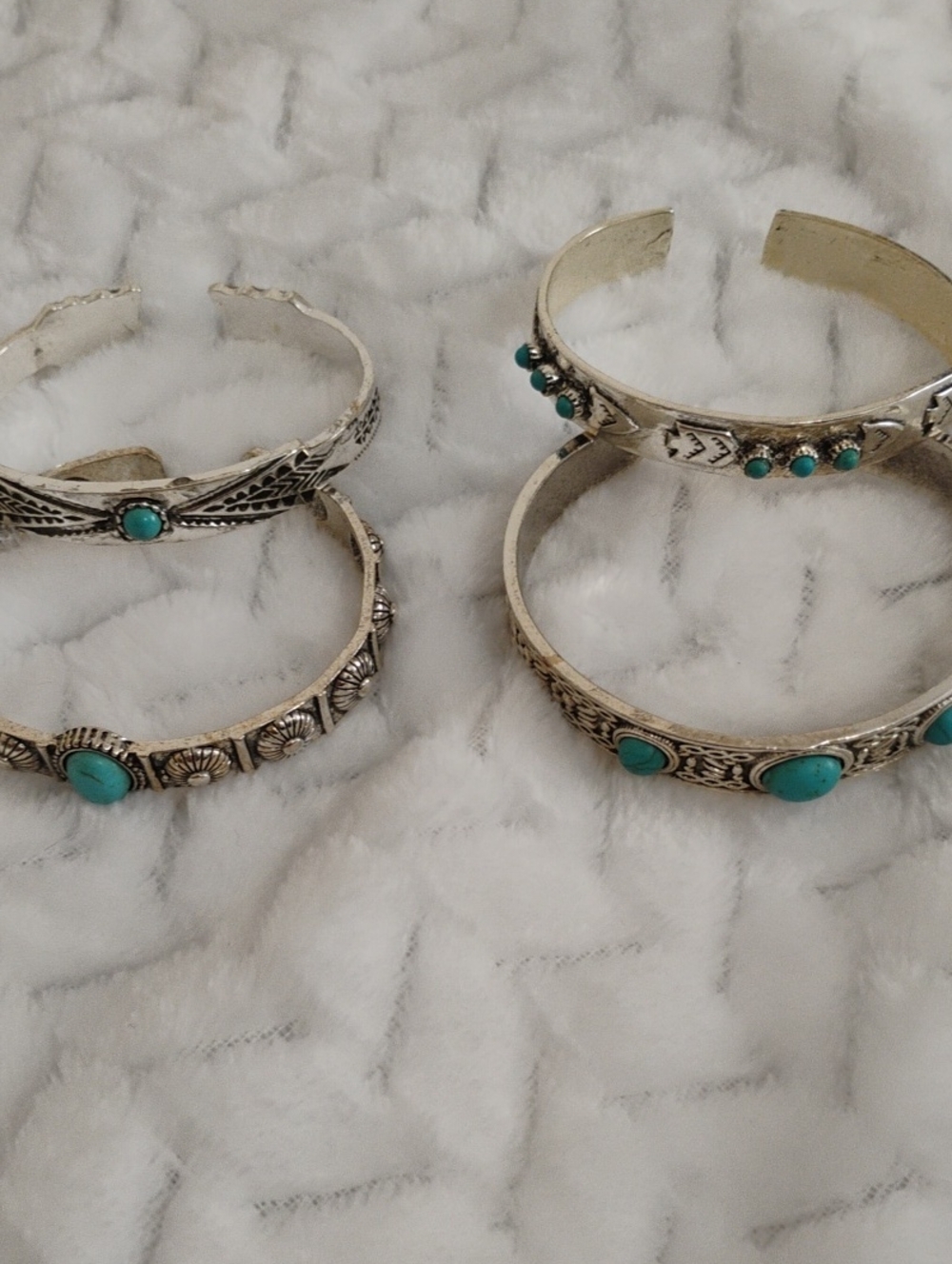 Turquoise Silver-Tone Cuff Bracelet Set - Women Jewelry
